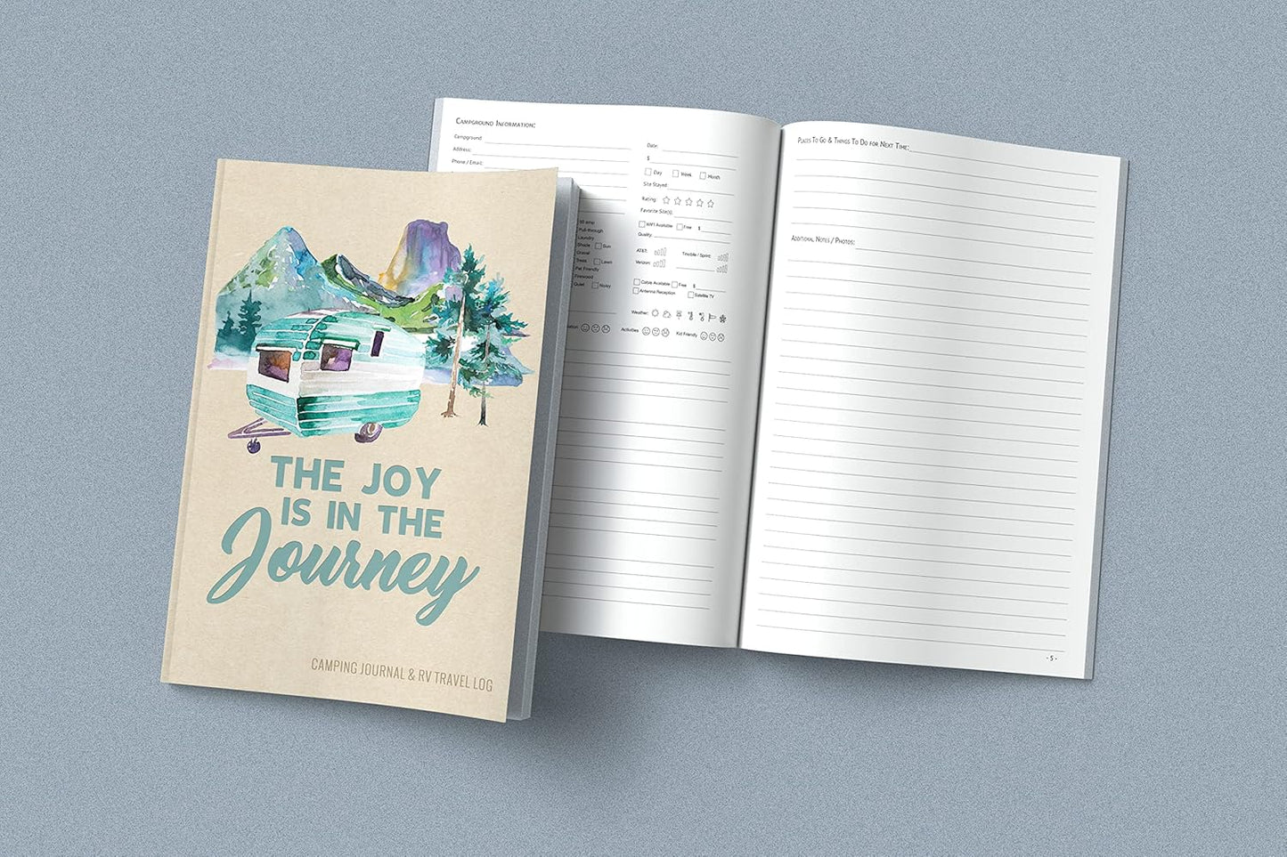 Camping Journal & RV Travel Logbook, Blue Vintage Camper Journey (Caravanning Campsite Log Books)